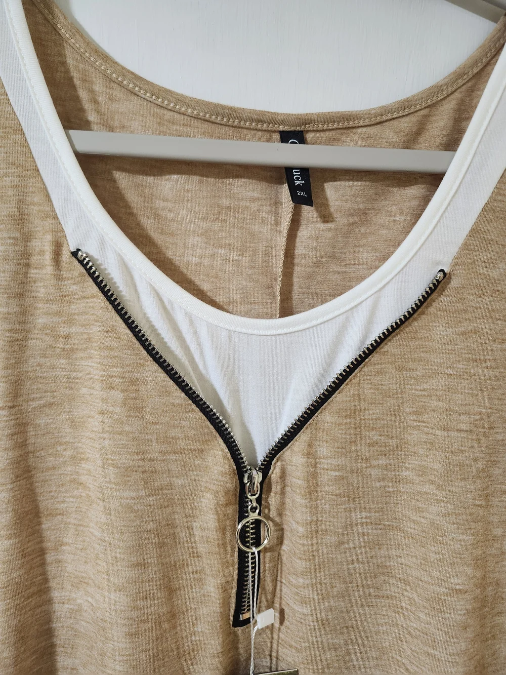 Beige Zip-Detail Dress